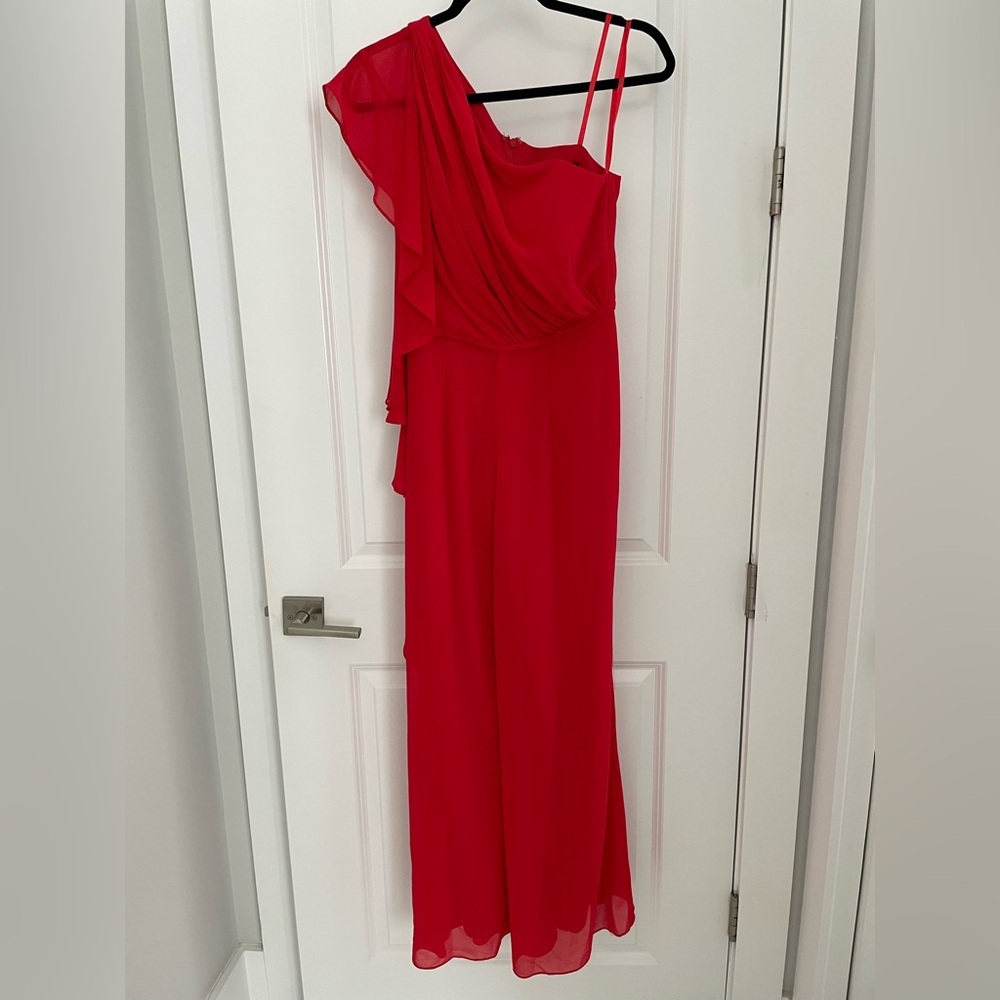 Mac Duggal Red Chiffon Ruffle Jumpsuit Size 4 Evening Formal Wedding Cocktail 10